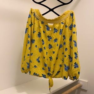 Yellow and blue florals polka dot shirt